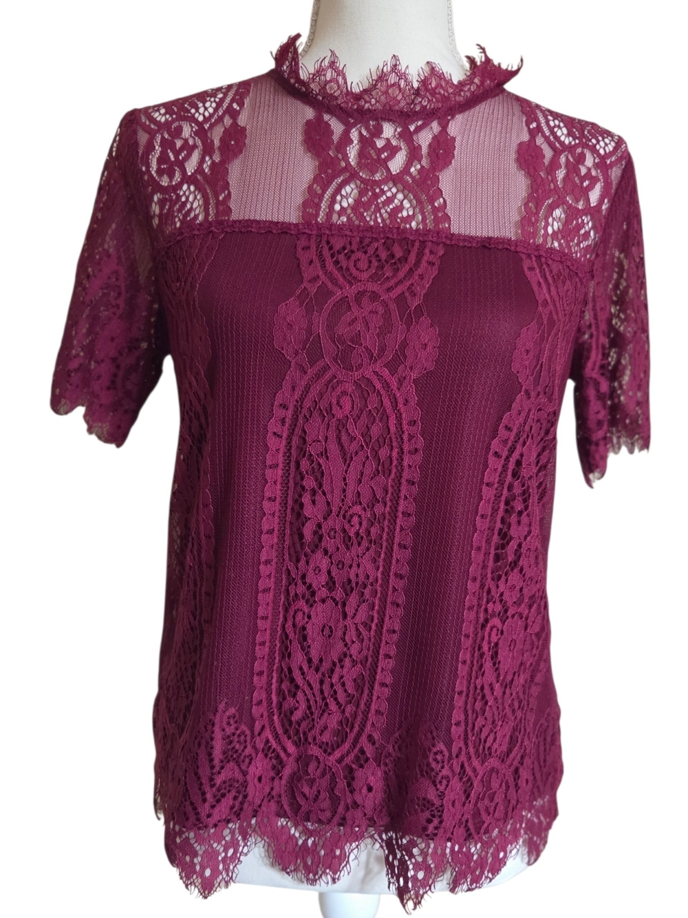 Burgandy Short Sleeve Lace Top